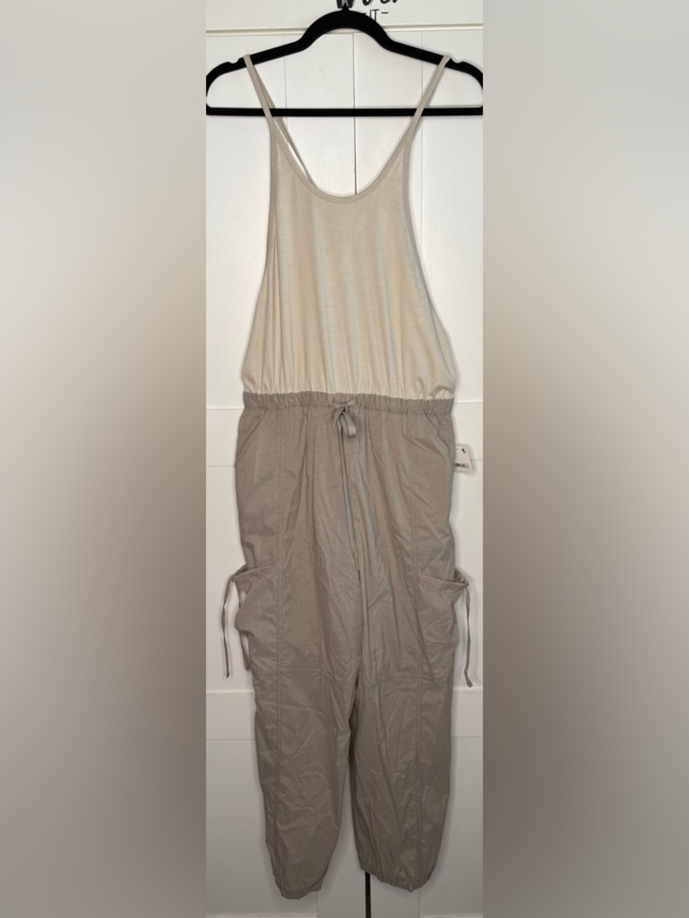 Free people Beige Utility Jumpsuit with Drawstring Waist size small